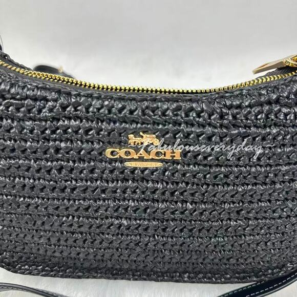 Coach Teri Shoulder/Crossbody Bag In Straw/Gold/Black CBI17 NWT - Picture 2 of 8